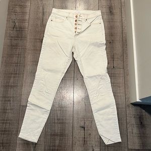 LOFT high waist skinny ankle off white jeans button fly